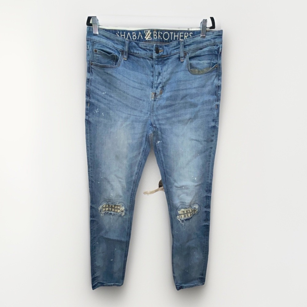 Men's Shabazz Brothers 36 Slim Fit Straight Jeans Distressed Streetwear